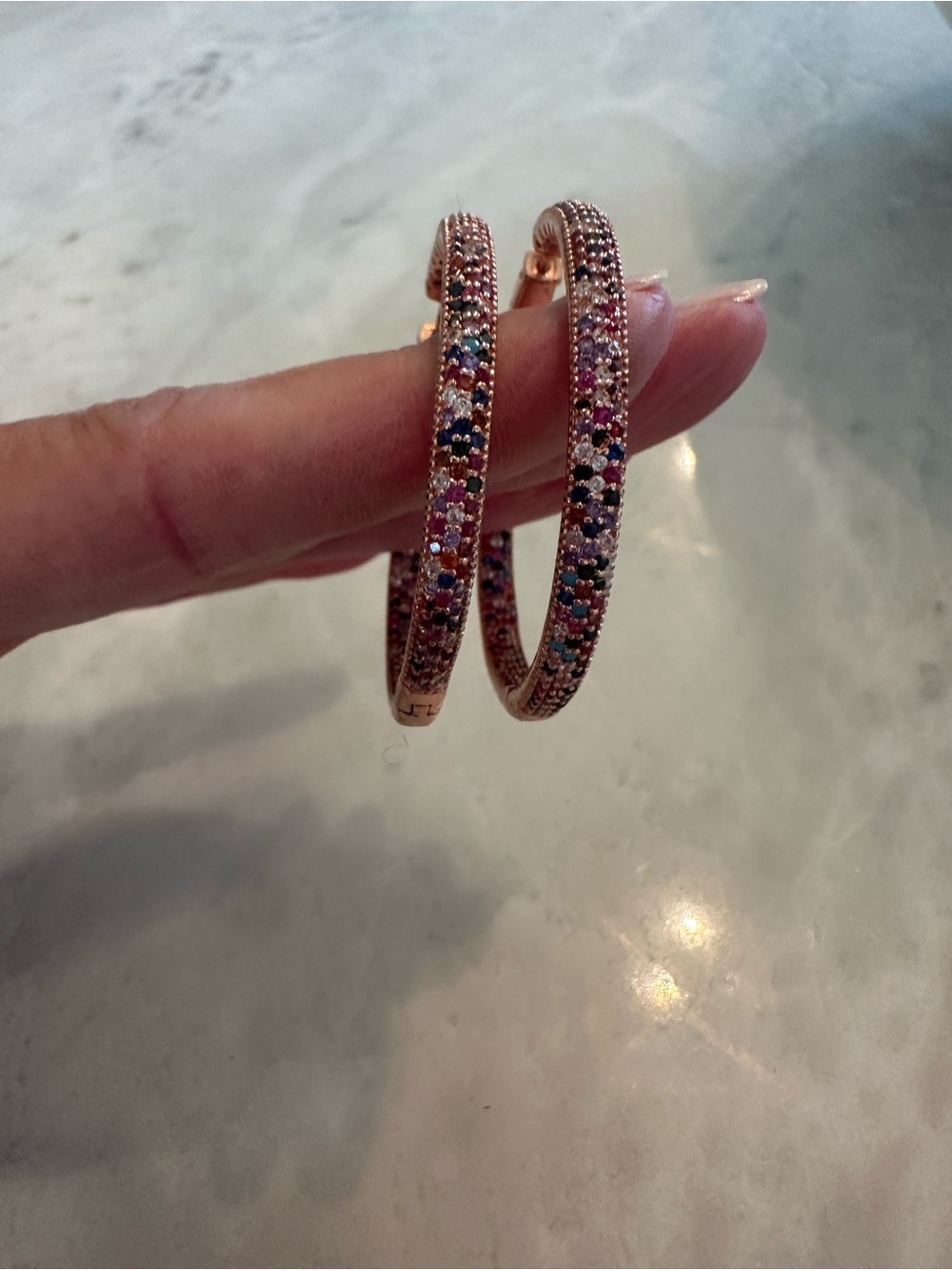 Rose Gold Multicolor Crystal Hoop Earrings - Women Jewelry